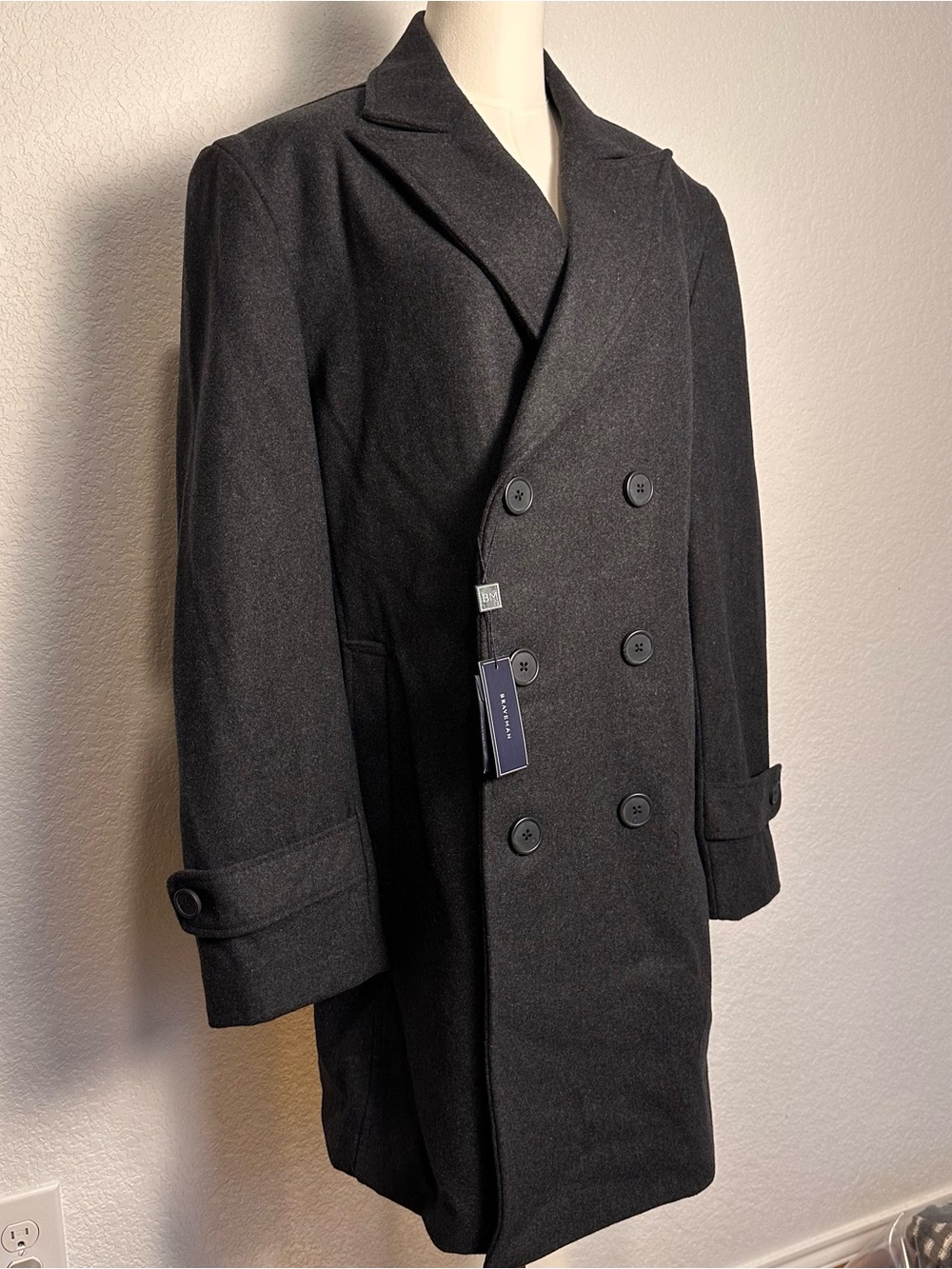 Braveman Men's Black Double-Breasted Wool Coat